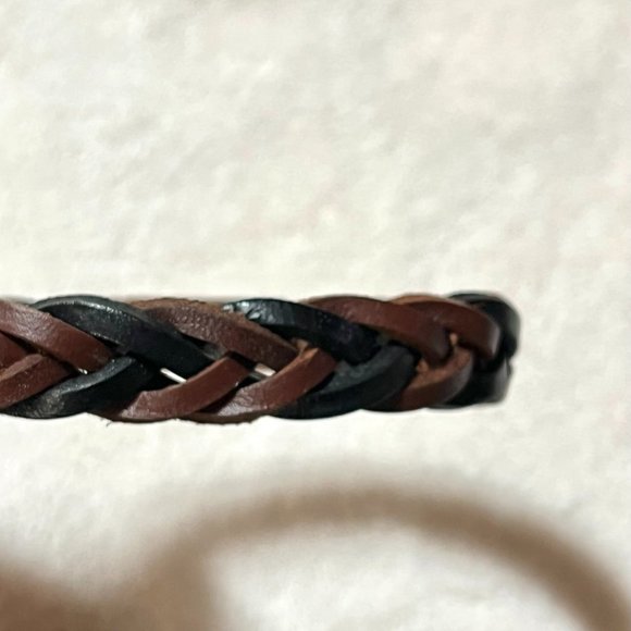 Men's Black and Brown Braided Leather with Rose Gold Clasp Bracelet - NIP - Picture 5 of 9